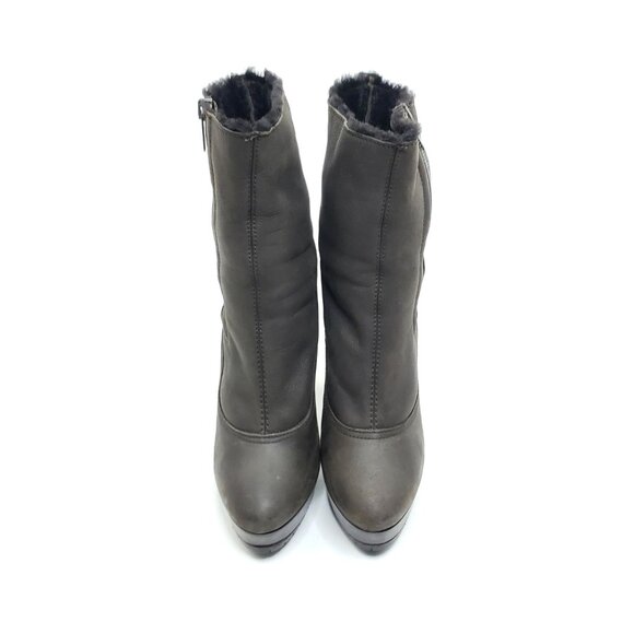 Jimmy Choo Shearling Lined Platform Leather Ankle Boots Brown Womens 39.5 US 9.5 - Picture 4 of 12